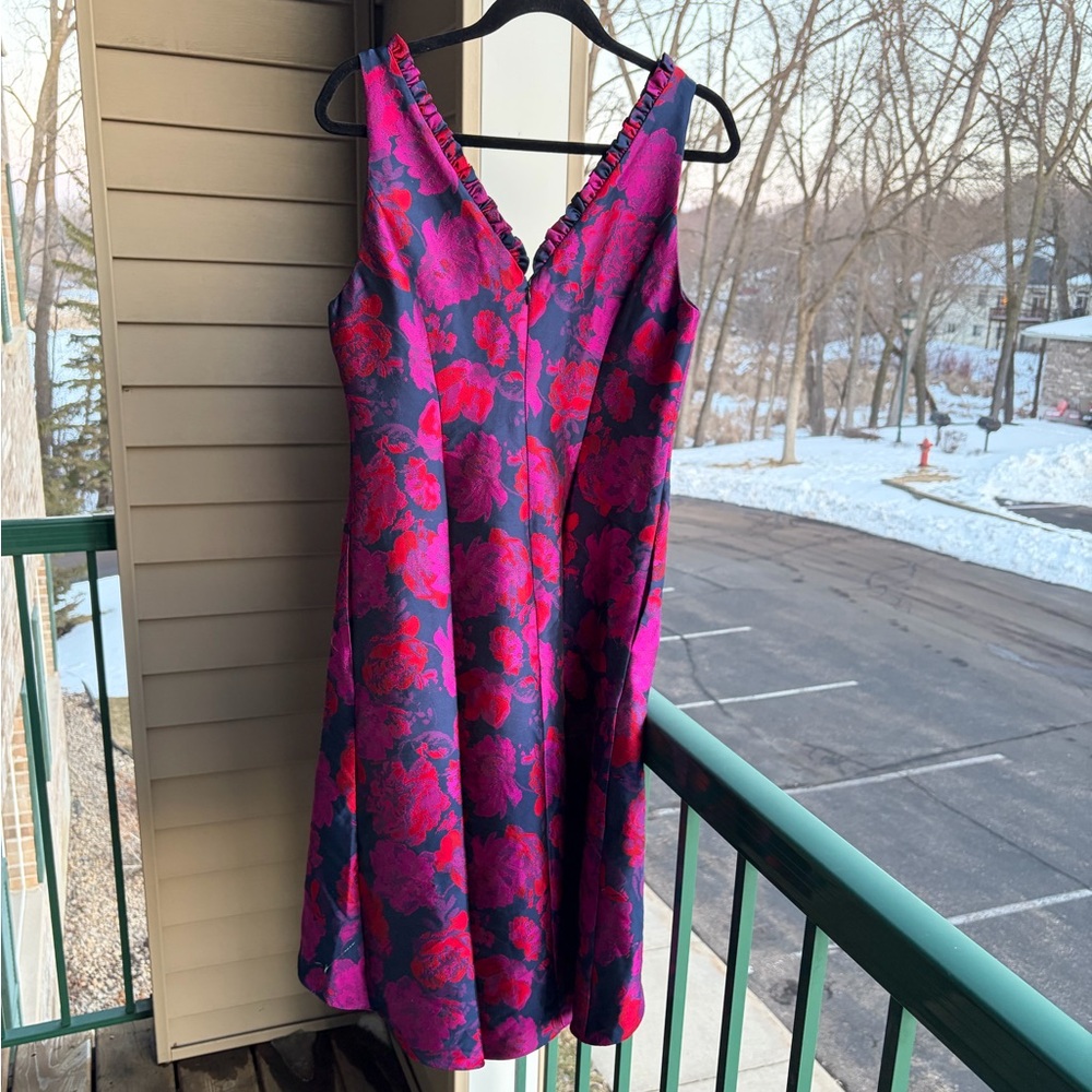 🆕🌸 Adrianna Papell Navy Multi Floral Jacquard Dress Size 8,14 Evening Cocktail - Picture 5 of 17
